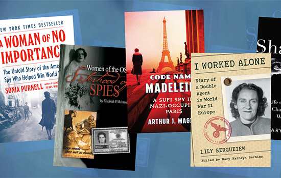 Collage of books about female spies during World War II.